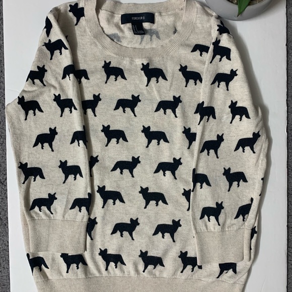 Forever 21 Small Fox Print Cream Color Sweater - Picture 2 of 3